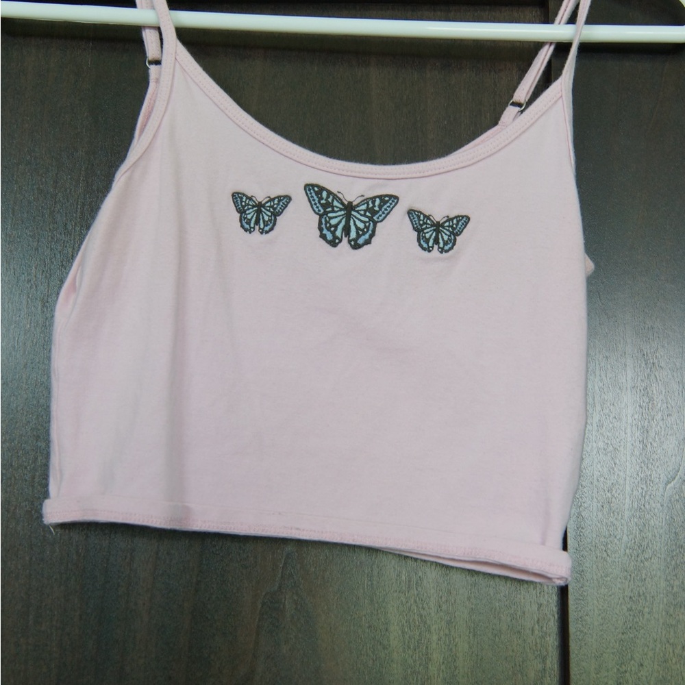 Hollister Pink Cropped Camisole with Butterfly Design